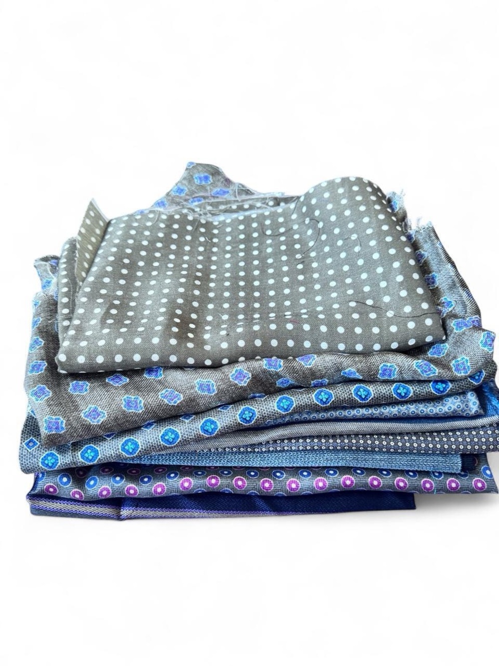 Bundle of 9 grey gray multicolor 100% Italian silk fabric remnants
